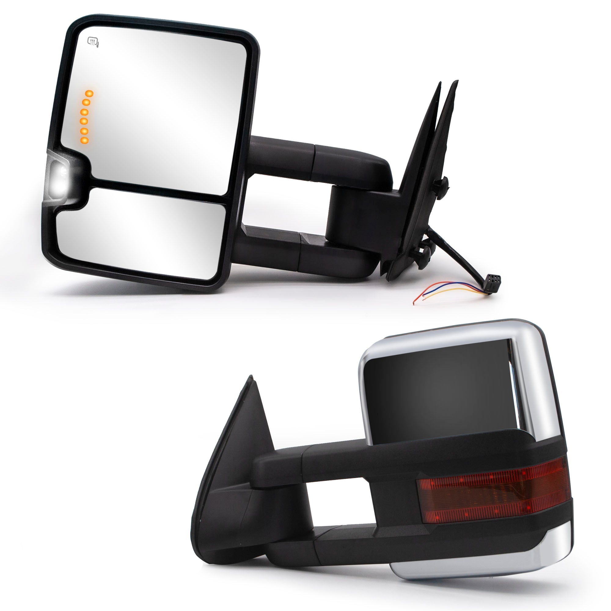 Towing Mirrors  for 1999 2000 2001 2002 Chevy Silverado GMC Sierra 1500 2500 3500 Pickup Truck Power Heated Arrow Signal Turn Signal Auxiliary Light Chrome Cap 31CR-F