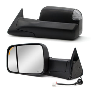 Towing Mirrors  for 1998-2001 Dodge Ram 1500 2500 3500, 2002 Dodge Ram 2500 3500 Pickup Truck Power, Heated, Turn Signal, Arrow Signal Light, Manual Flip Up, Black 13BF