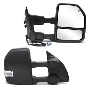 Towing Mirrors  for 1999 2000 2001 2002 2003 2004 2005 2006 2007 F250 F350 F450 F550 Ford Super Duty Turn Signal Light Auxiliary Lamp Power Heated Black Housing Tow Mirrors LH RH 17B-2