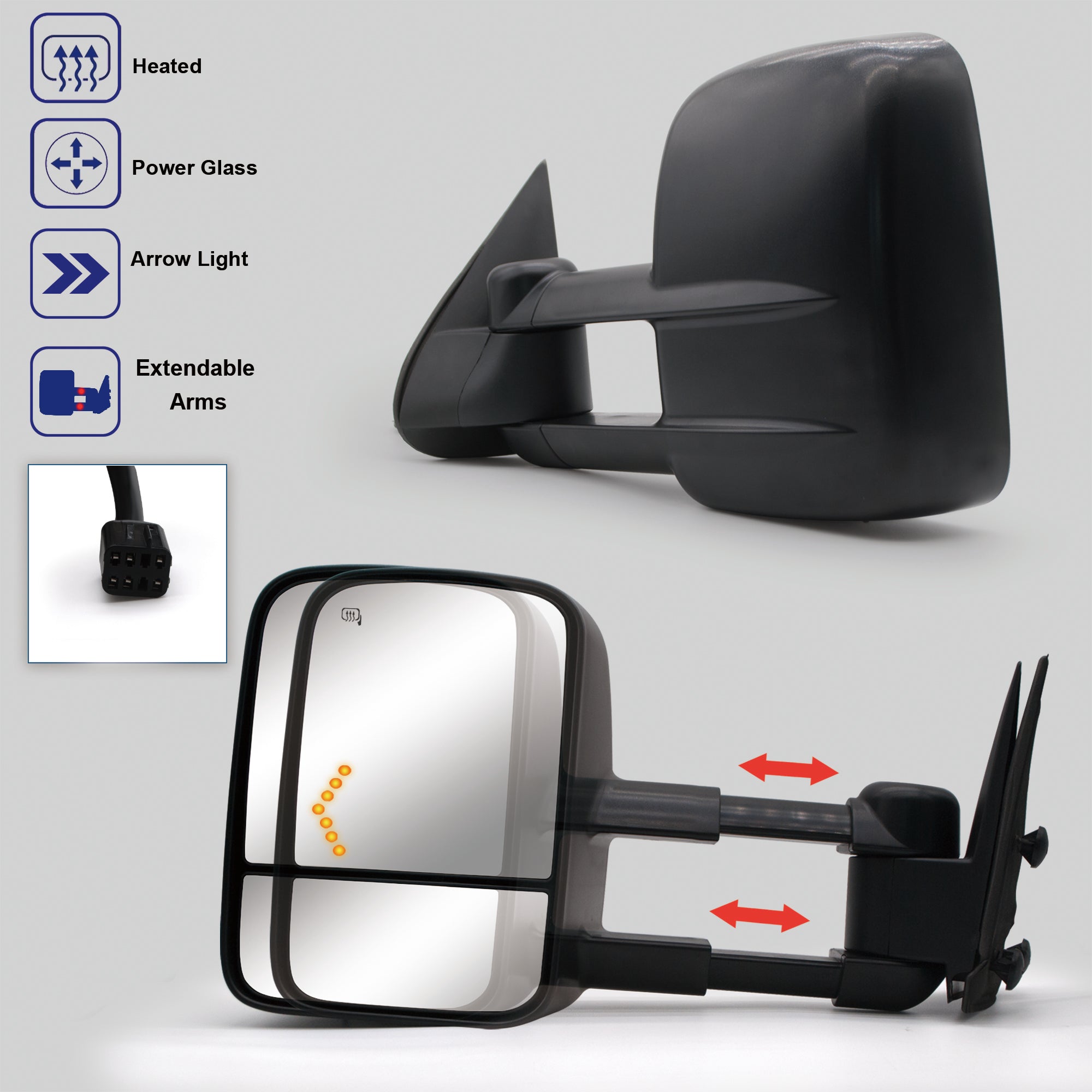 Towing Mirrors  for 1999-2002 Chevy Silverado GMC Sierra 1500 2500 3500, 2001 2002 for Tahoe Yukon Yukon XL Denali, Power Heated Glass Arrow Turn Signal Light Manual Telescoping Black Cap 29BF