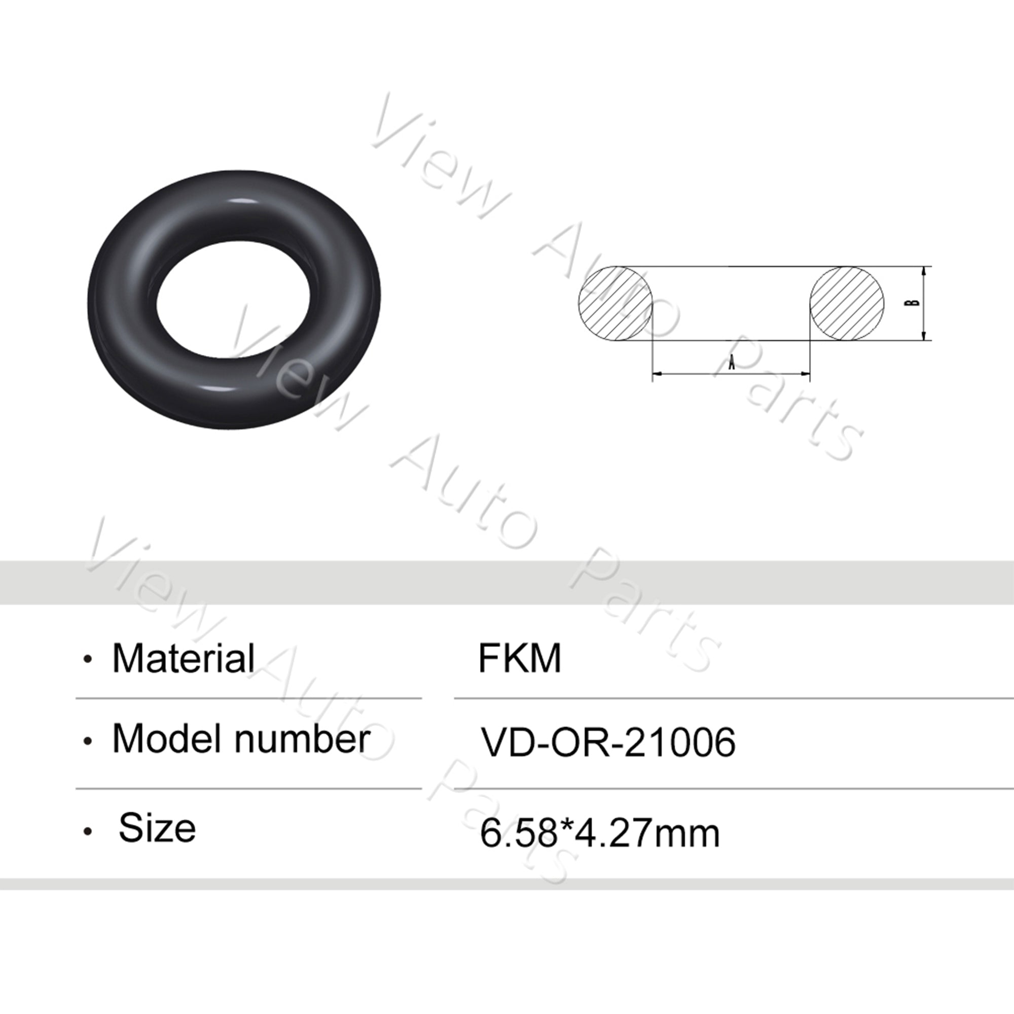 Fuel Injector Rubber Seal Orings for Fuel Injector Repair Kits FKM& Rubber Heat Resistant, Size: 6.58*4.27mm OR-21006