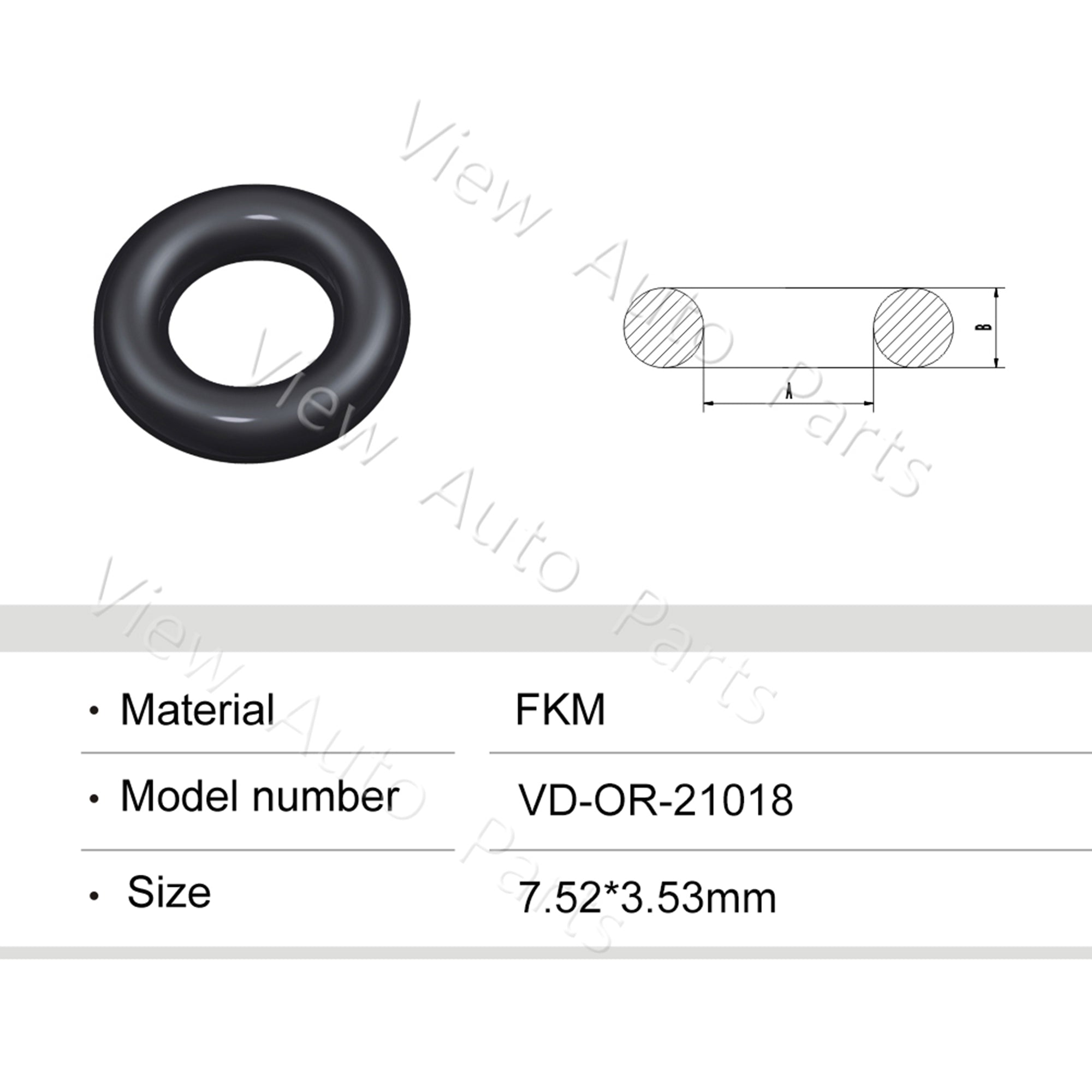 Fuel Injector Rubber Seal Orings for GB3-100 ASNU08C Universal Fuel Injector Repair Kits FKM& Rubber Heat Resistant, Size: 7.52*3.53mm OR-21018