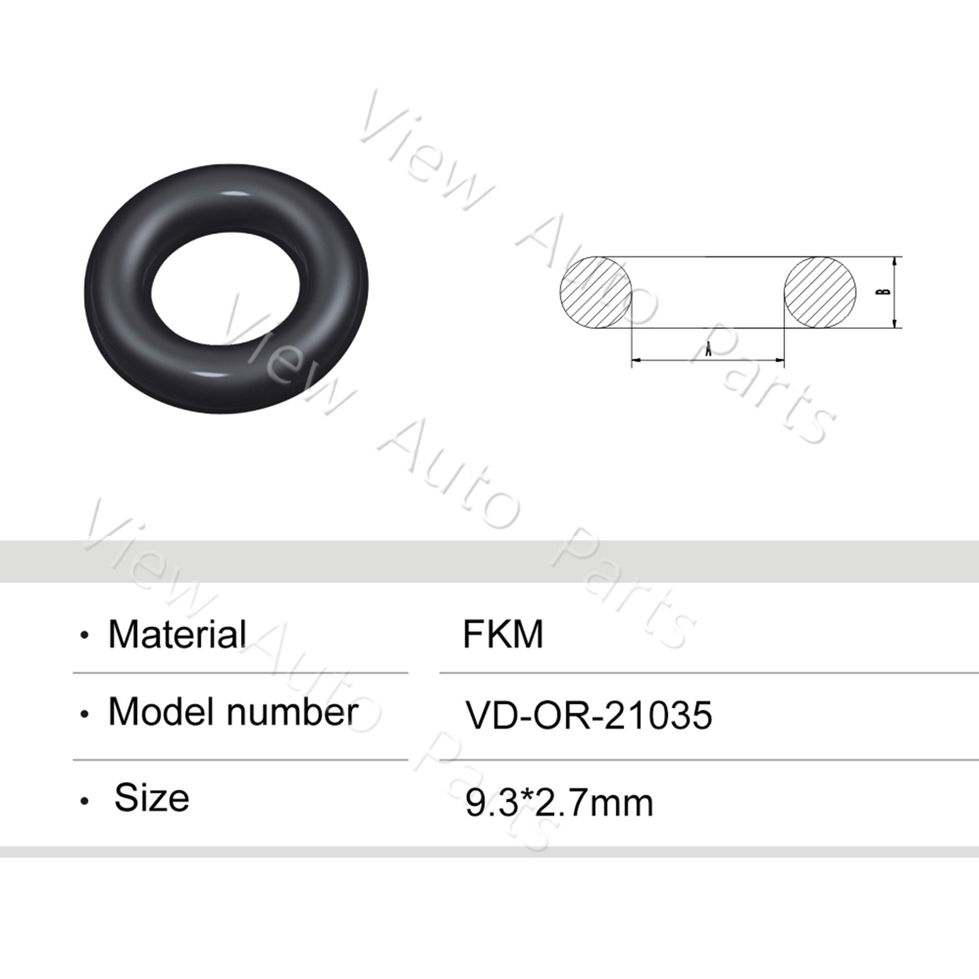 Fuel Injector Rubber Seal Orings for Fuel Injector Repair Kits FKM & Rubber Heat Resistant, Size: 9.3*2.7mm OR-21035