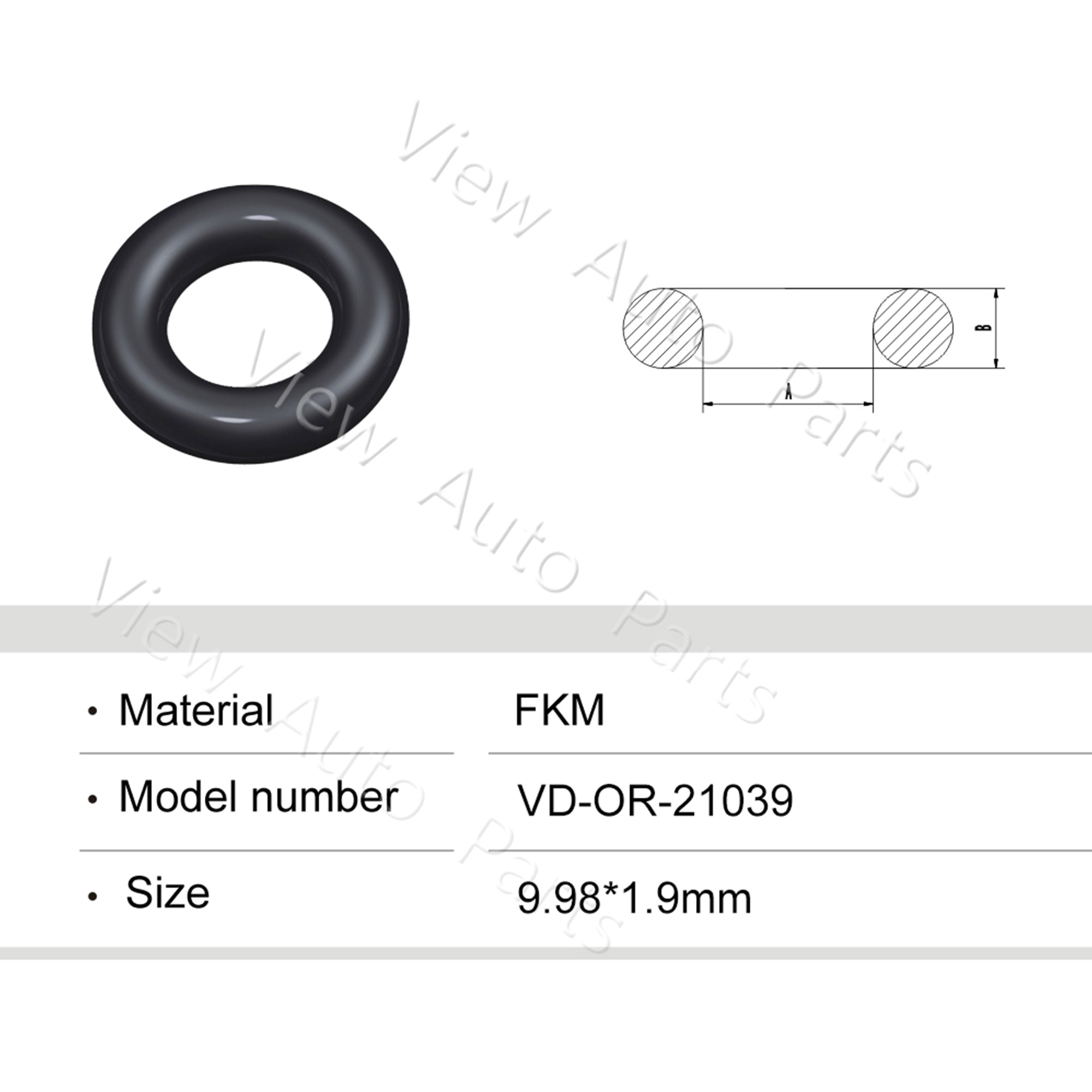 Fuel Injector Rubber Seal Orings for Fuel Injector Repair Kits FKM & Rubber Heat Resistant, Size: 9.98*1.9mm OR-21039