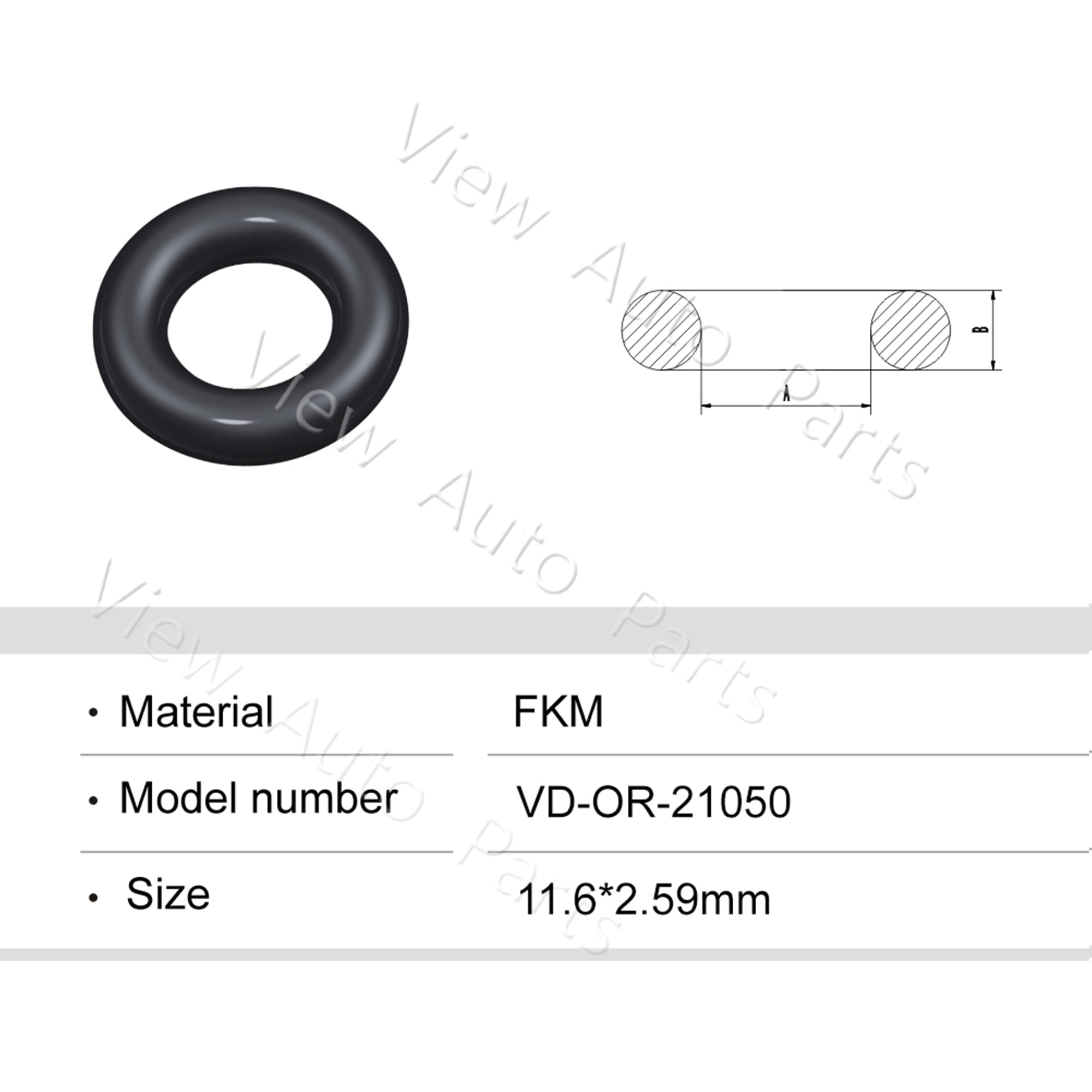 Fuel Injector Rubber Seal Orings for Wide range Fuel Injector Repair Kits FKM & Rubber Heat Resistant, Size: 11.6*2.59mm OR-21050