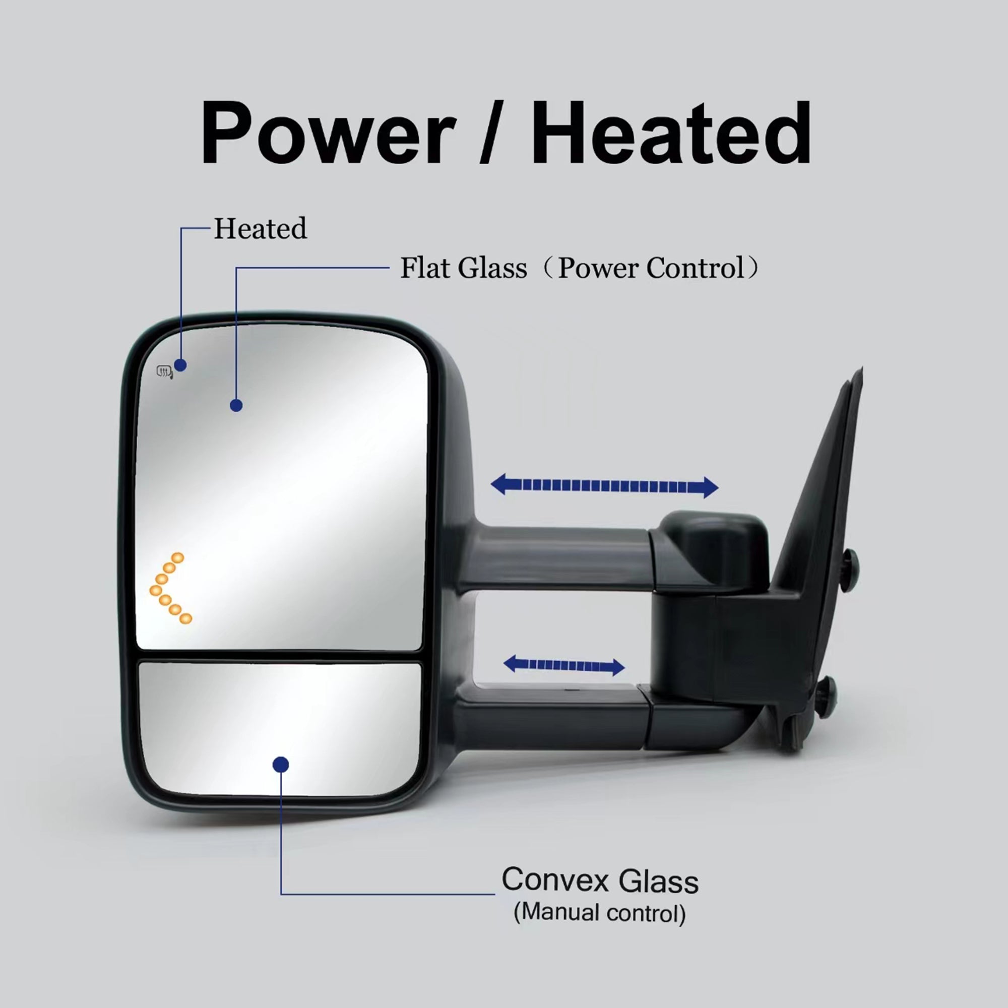 Towing Mirrors  for 2003 2004 2005 2006 Chevy Silverado GMC Sierra 1500 2500 3500 Suburban Yukon XL Tahoe Pickup Truck Power Heated Glass Arrow Turn Signal Light Black Cap 30BF