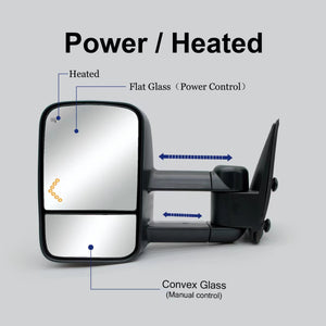 Towing Mirrors  for 2003 2004 2005 2006 Chevy Silverado GMC Sierra 1500 2500 3500 Suburban Yukon XL Tahoe Pickup Truck Power Heated Glass Arrow Turn Signal Light Black Cap 30BF