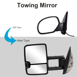 Towing Mirrors  for 2007-2014 Chevy Silverado GMC Sierra Suburban Yukon with Manual folding, Manual Glass Adjustment No Heated Black Cap 27B