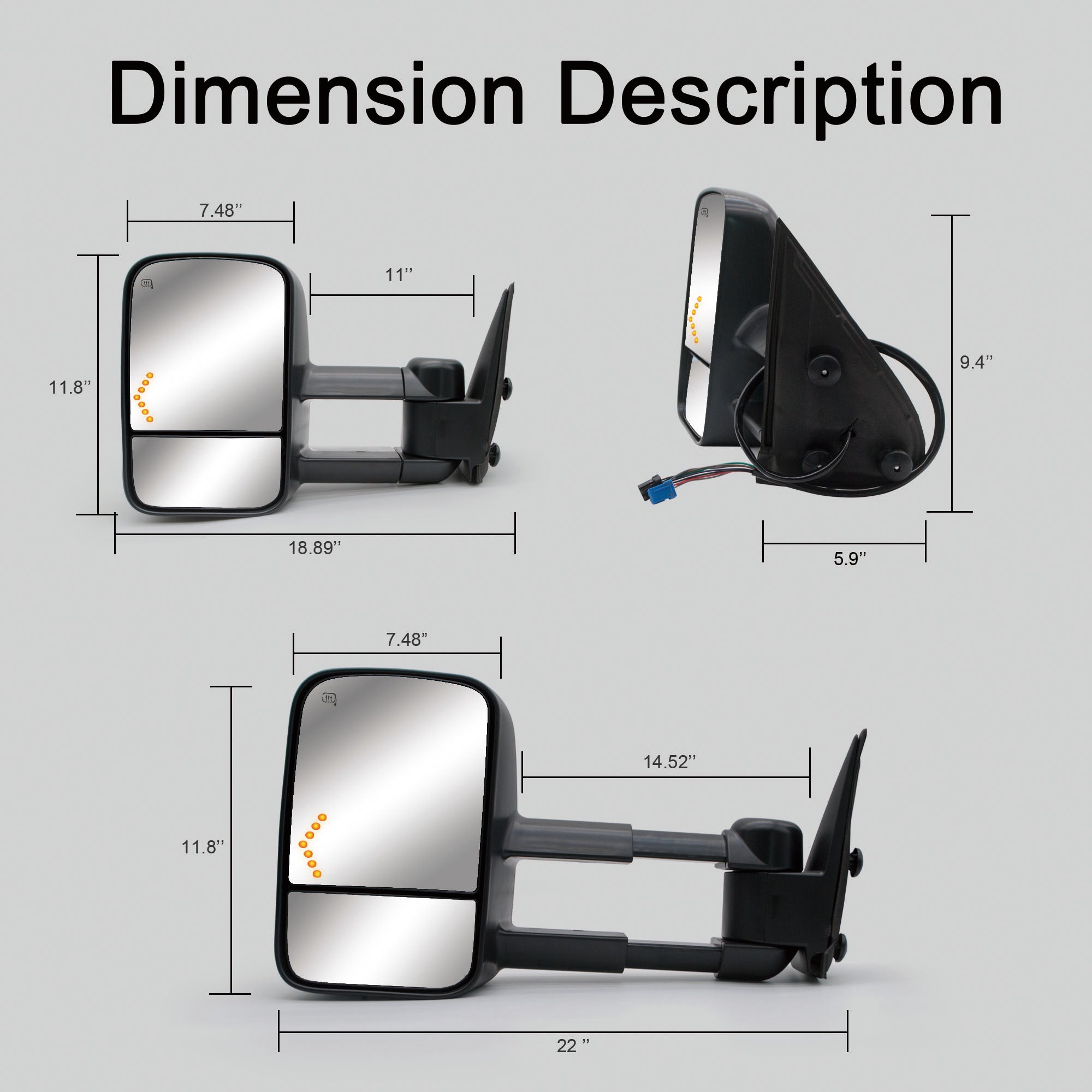 Towing Mirrors  for 2003 2004 2005 2006 Chevy Silverado GMC Sierra 1500 2500 3500 Suburban Yukon XL Tahoe Pickup Truck Power Heated Glass Arrow Turn Signal Light Black Cap 30BF