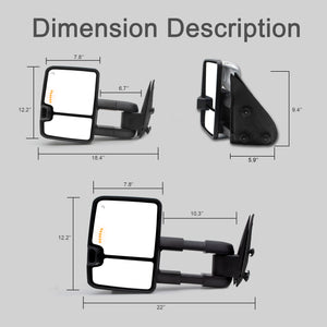 Towing Mirrors  for 1999 2000 2001 2002 Chevy Silverado GMC Sierra 1500 2500 3500 Pickup Truck Power Heated Arrow Signal Turn Signal Auxiliary Light Chrome Cap 31CR-F