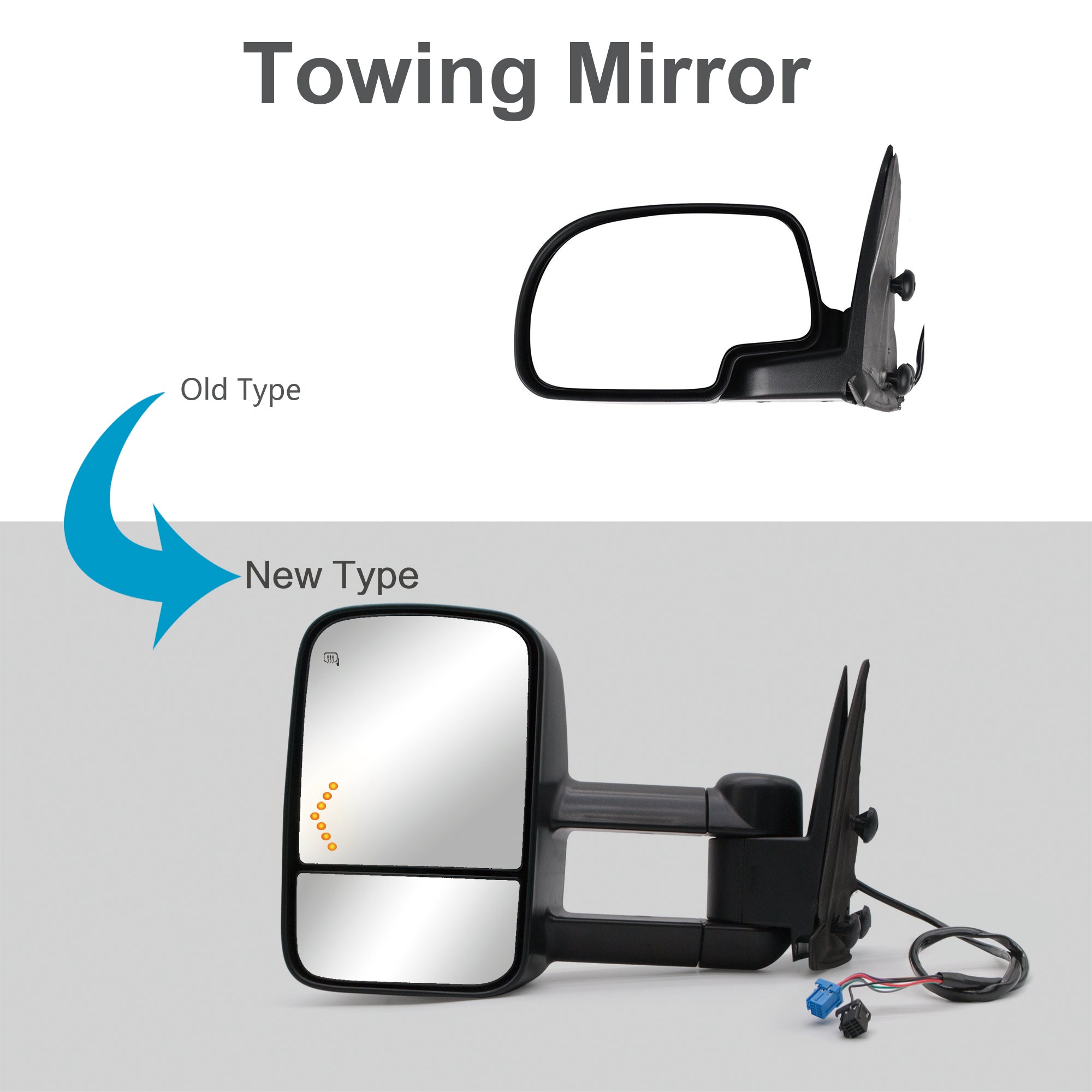 Towing Mirrors  for 2003 2004 2005 2006 Chevy Silverado GMC Sierra 1500 2500 3500 Suburban Yukon XL Tahoe Pickup Truck Power Heated Glass Arrow Turn Signal Light Black Cap 30BF