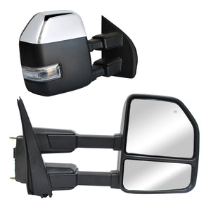 Towing Mirrors for 2017-2020 Ford F250 F350 F450 F550 Super Duty Pickup Truck With Power, Heated, Temperature Sensor, Turn Signal Light, Spot Auxiliary Light Chrome Cap 03CR