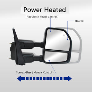 Towing Mirrors for 2017-2020 Ford F250 F350 F450 F550 Super Duty Pickup Truck With Power, Heated, Temperature Sensor, Turn Signal Light, Spot Auxiliary Light Chrome Cap 03CR