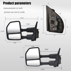 Towing Mirrors for 2017-2020 Ford F250 F350 F450 F550 Super Duty Pickup Truck With Power, Heated, Temperature Sensor, Turn Signal Light, Spot Auxiliary Light Chrome Cap 03CR