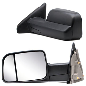 Towing Mirrors for 2002-2008 Dodge Ram 1500, 2003-2009 Dodge Ram 2500/3500, Pickup Truck Manual Folding and Flipping Black Housing 8B