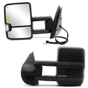 Towing Mirrors fit for 2007-2014 Chevy Silverado Suburban GMC Sierra Yukon Tahoe Power Heated Turn Signal Arrow Light Manual Folding Backup Smoke Lamp Black Cap 26BS