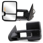 Load image into Gallery viewer, Towing Mirrors fit for 2015-2018 Chevy Silverado 1500 2500 3500 GMC Sierra Yukon Tahoe Power Heated Smoked Turn Signal Arrow Light Auxiliary Lamp Manual Extendable Black Cap 23BS
