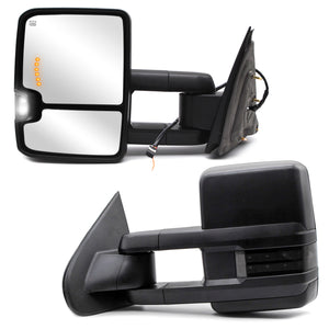 Towing Mirrors fit for 2015-2018 Chevy Silverado 1500 2500 3500 GMC Sierra Yukon Tahoe Power Heated Smoked Turn Signal Arrow Light Auxiliary Lamp Manual Extendable Black Cap 23BS