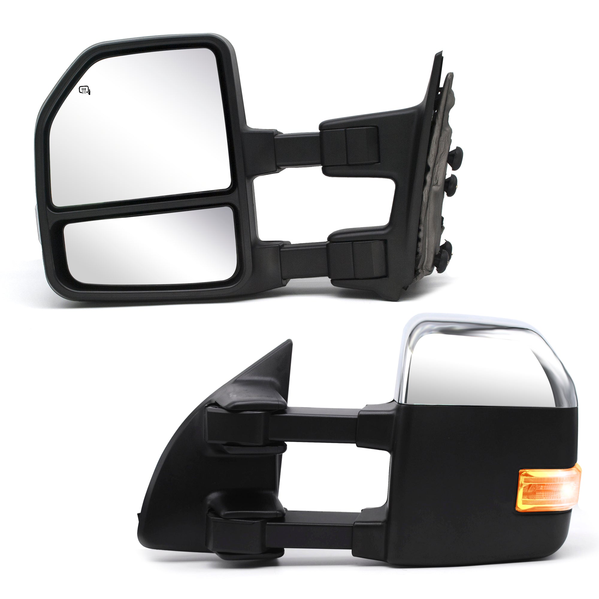 Towing Mirrors for 1999-2016 Ford F250/350/450/550 Super Duty Power Heated Turn Signal Clearance Lamp, Chrome Cap 20C