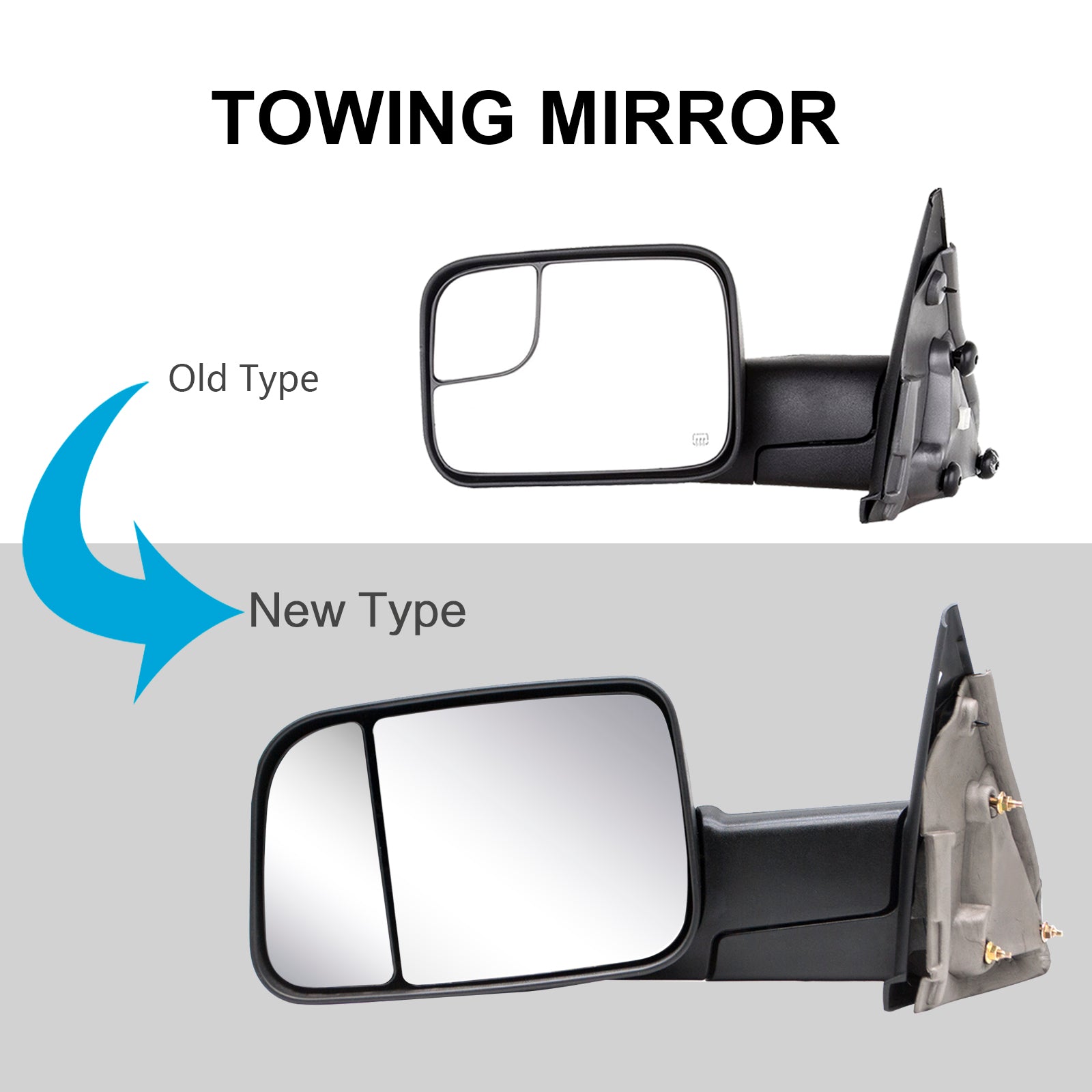 Towing Mirrors for 2002-2008 Dodge Ram 1500, 2003-2009 Dodge Ram 2500/3500, Pickup Truck Manual Folding and Flipping Black Housing 8B