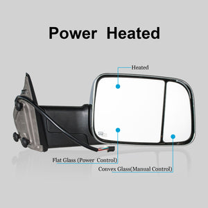 Towing Mirrors for 2009-2018 Dodge Ram 1500 2500 3500 Power Heated Turn Signal, Chrome Cap 5C