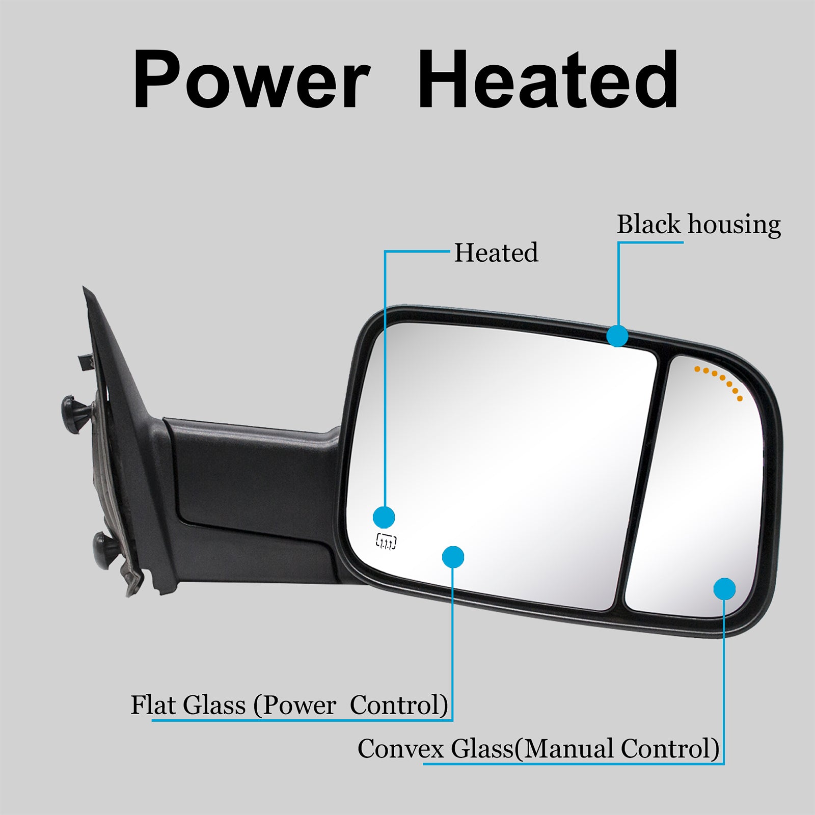 Towing Mirrors for 2009-2018 Dodge Ram 1500 2500 3500 Power Heated Puddle Light, Arrow Signal On Glass 6B