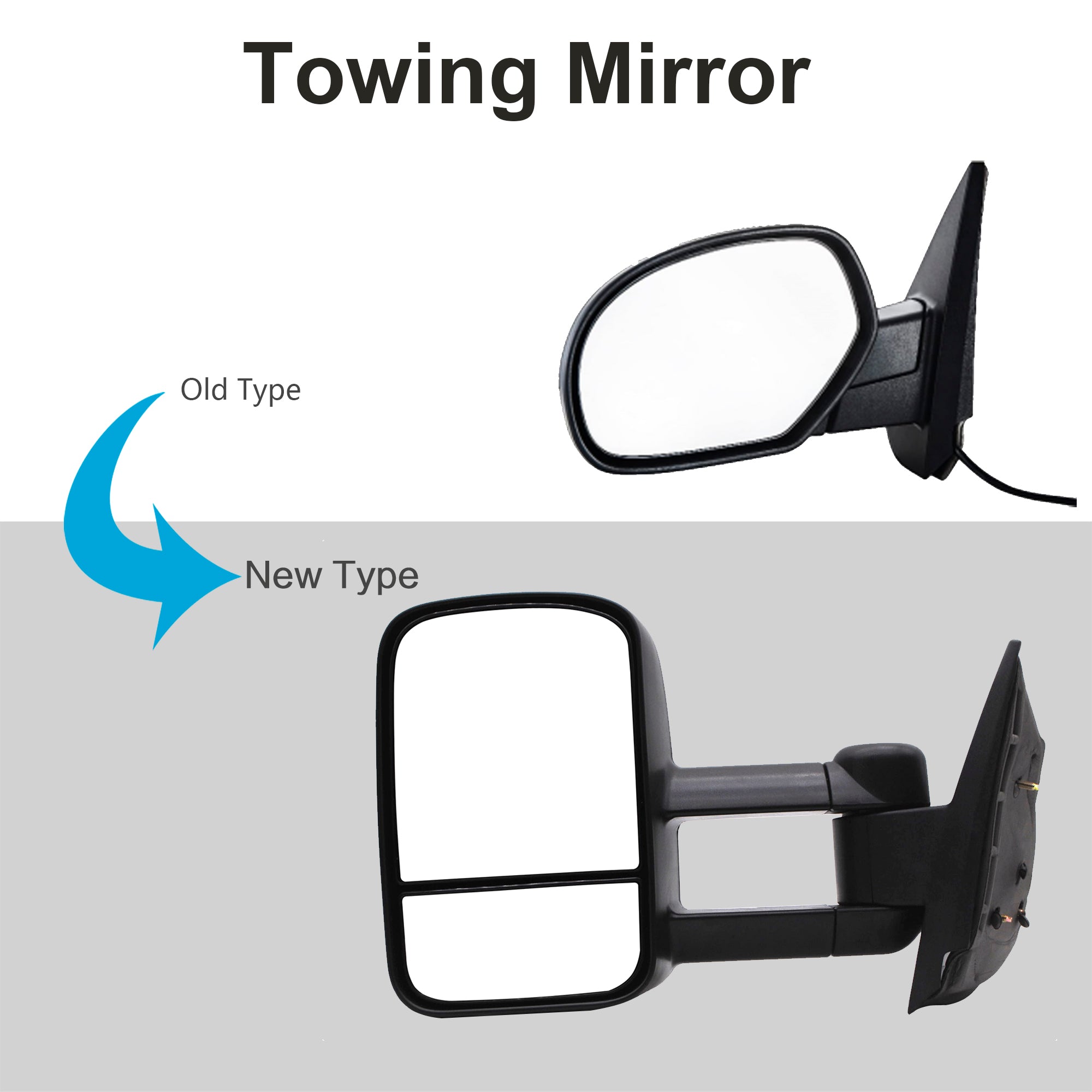 Towing Mirrors fit for 2007-2014 Chevy Silverado 1500 2500 3500 GMC Yukon Tahoe Manual Adjustment Manual Telescopic Folding Black Cap 24B