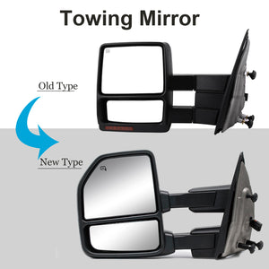 Towing Mirrors for 2004-2014 Ford F150 Power Heated Turn Signal Puddle Lamp, Chrome Cap 19C