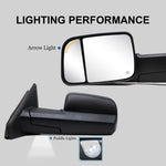 Load image into Gallery viewer, Towing Mirrors for 2002-2008 Dodge Ram 1500, 2003-2009 Dodge Ram 2500/3500 Pickup Truck, Power Heated Arrow Signal on Glass Puddle Lamp Manual Folding Black Housing 9B
