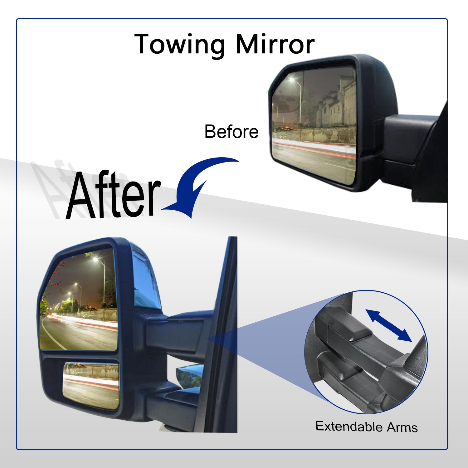 Towing Mirrors for 2015-2020 Ford F150 Pickup Power Heated Turn Signal 8 Pin Plug Pair Set, Chrome Cap 01C