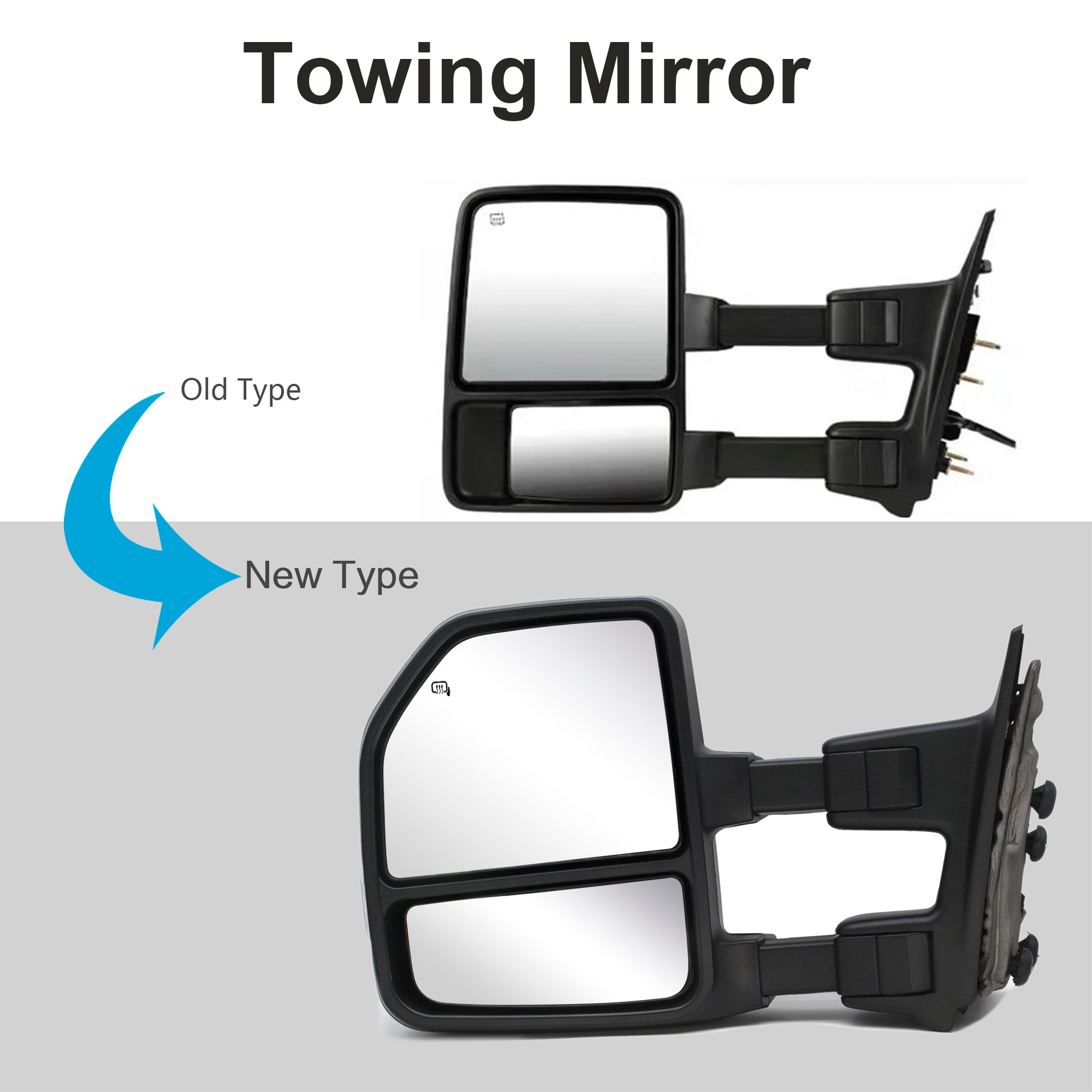 Towing Mirrors for 1999-2016 Ford F250 F350 F450 F550 Super Duty Manual Adjustment Glass Manual Extendable 18B