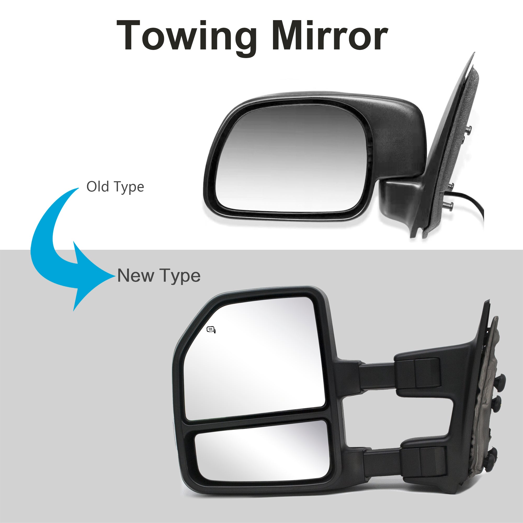 Towing Mirrors for 1999-2016 Ford F250/350/450/550 Super Duty Power Heated Turn Signal Clearance Lamp, Chrome Cap 20C