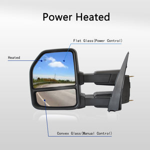 Towing Mirrors for 2015-2020 Ford F150 Power Heated Turn Signal 22-8Pins, Chrome Cap 02C-1F