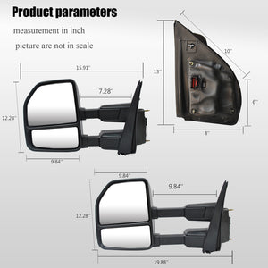 Towing Mirrors for 17-20 Ford F250 F350 F450 F550 Super Duty Power Heated Turn Signal, Chrome Cap 3C