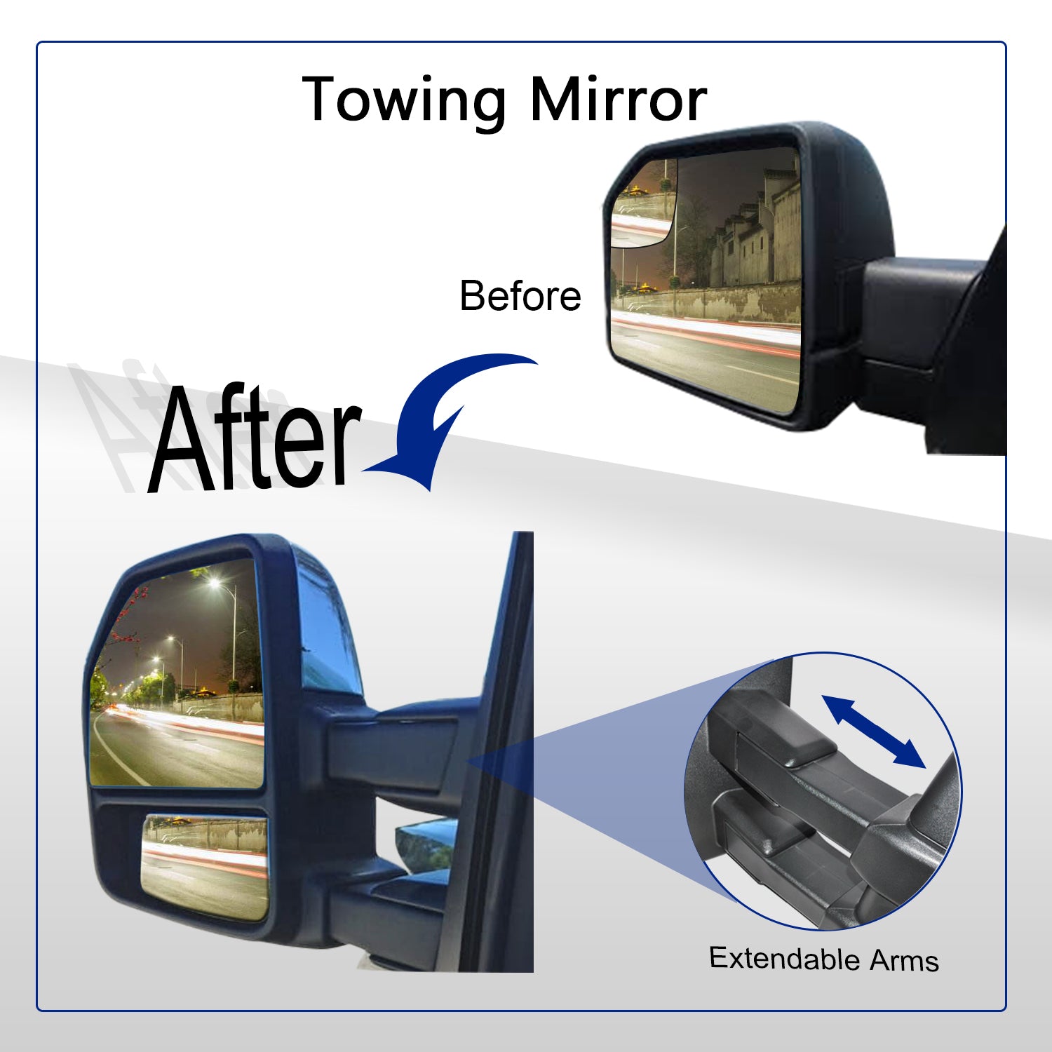 Towing Mirrors for 2015-2020 Ford F150 Power Heated Turn Signal 22 Pin, Chrome Cap 02C-2F